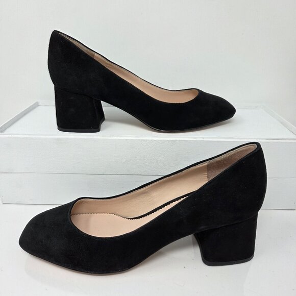 J.Crew Kate Low Heel Pumps 7 Black Suede Block Heel Office Old Money Preppy - Picture 1 of 7